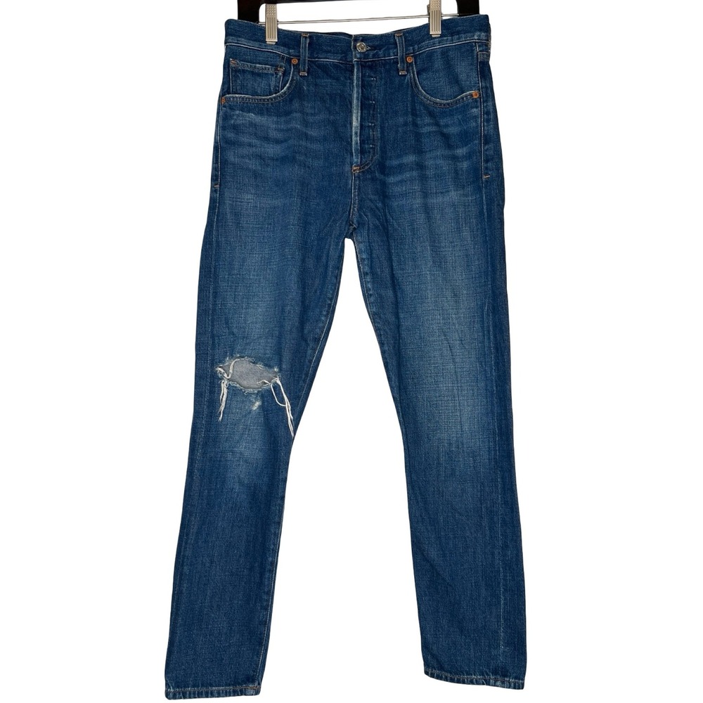 Citizens of Humanity Liya Jeans 30 Blue Denim Distressed High Rise Slim Straight